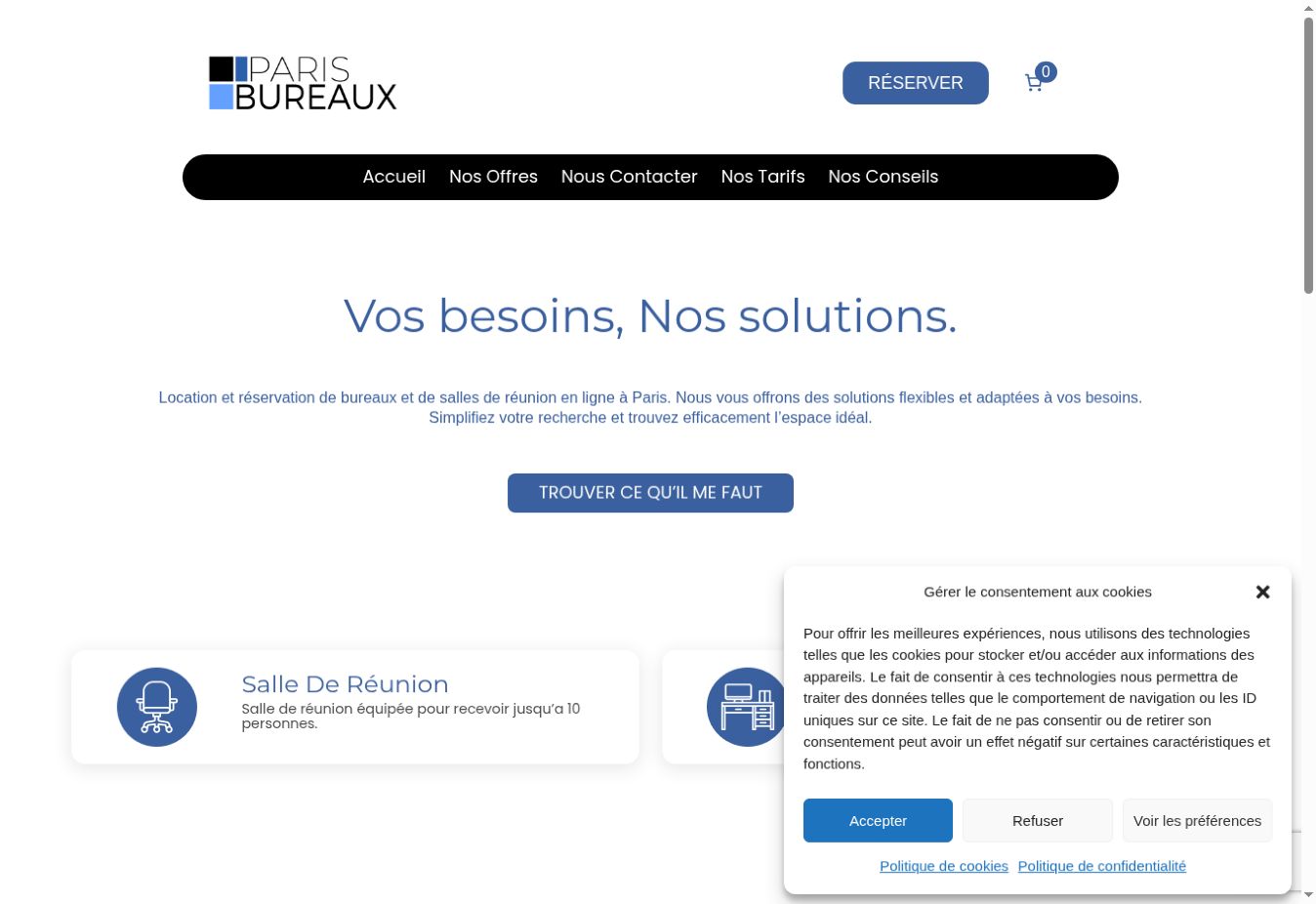Page d’accueil du site Paris Bureaux